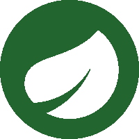 a green circle with a white leaf in the middle