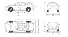 a black and white drawing of a car showing the dimensions