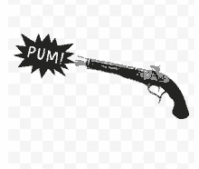 a black and white illustration of a gun with a pum sticker on it