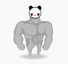 a cartoon drawing of a panda bear with muscles and a pink face