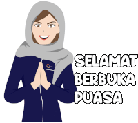 a cartoon of a woman wearing a hijab with the words selamat berbuka puasa above her