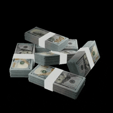 several stacks of 100 dollar bills are stacked on top of each other on a black background