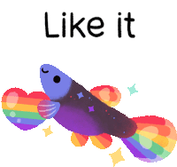 a fish with a rainbow tail is holding a heart with the words like it above it