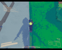 a screenshot of a video game shows a shadow of a person on a green surface