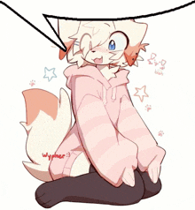 a drawing of a furry character wearing a pink hoodie