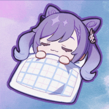 a cartoon drawing of a girl sleeping on a blanket