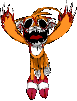 a drawing of tails from sonic the hedgehog with a bloody face