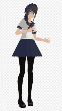 a 3d model of a girl wearing a school uniform and black tights