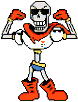 a pixel art drawing of papyrus from undertale wearing sunglasses and boots .