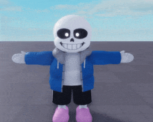 a 3d model of sans from undertale with his arms outstretched .