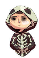 a drawing of a person wearing a hoodie with bones on it