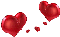 two red hearts on a white background with smaller hearts in the background