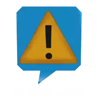 a blue speech bubble with a yellow triangle with an exclamation point on it
