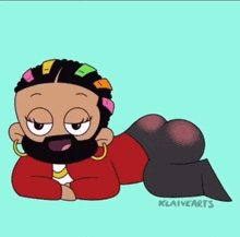 a cartoon of a man with a beard and braids laying down