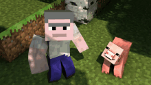 a picture of a man and a pig in minecraft