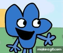 a cartoon character with a heart shaped face and arms is waving .