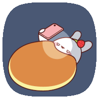 a cartoon of a bunny laying on a pancake with a phone on its head