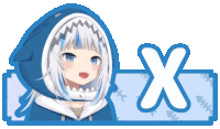 a picture of a shark girl with the letter x in the corner