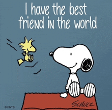 a cartoon of snoopy and woodstock with a quote that says i have the best friend in the world