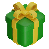 a green gift box with a yellow bow on top