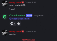 a screenshot of a conversation between mamytema and moderation team