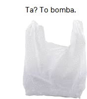 a white plastic bag with the words ta ? to bomba .