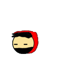 a cartoon drawing of a man with a red hoodie on his head