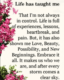 a quote about life has taught me that i am not always in control