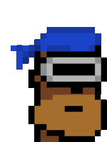 a pixel art of a person wearing goggles and a blue bandana