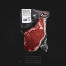 a steak in a plastic bag that says pura veto on it