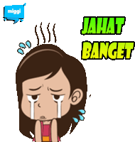 a cartoon of a girl crying with the words jahat banget written above her