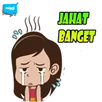 a cartoon of a girl crying with the words jahat banget written above her