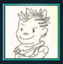 a black and white drawing of a boy wearing a crown and scarf .