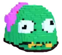 a pixel art of a green monster with a purple headband on