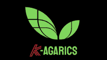 a black background with a green leaf and the words k-agarics