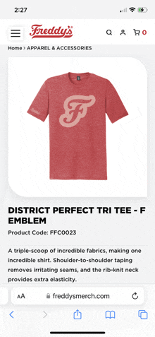 a freddy 's website shows a district perfect tri tee-f emblem