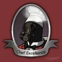 a cartoon of a man wearing a gas mask and chef hat .