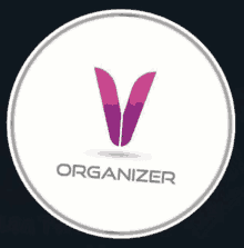 a logo for organizer with a purple letter v on it