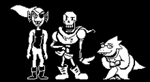 a group of skeletons standing next to each other on a black background .