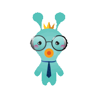 a cartoon character wearing glasses and a tie with a crown on his head