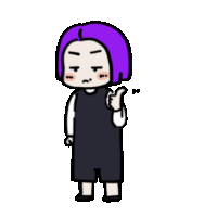 a cartoon of a girl with purple hair giving a thumbs up sign .