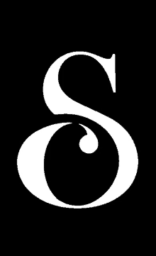 a white letter s with a swirl on a black background