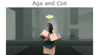 a man in a video game with the words aga and coil written above him