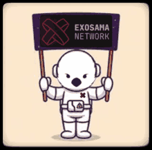 a cartoon of a polar bear holding a sign that says exosama network