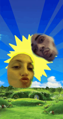 a picture of a man and a woman with their faces on the sun