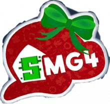 a red sticker with the words smg4 on it