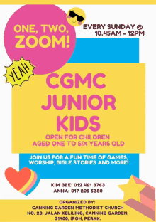 an advertisement for cgmc junior kids shows a smiley face