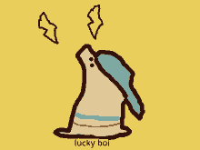 a drawing of a ghost with the words lucky boi written below it