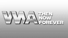 a logo that says " then now forever " on a gray background