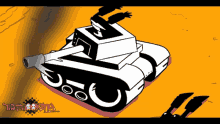 a black and white drawing of a tank with the word king on the bottom left